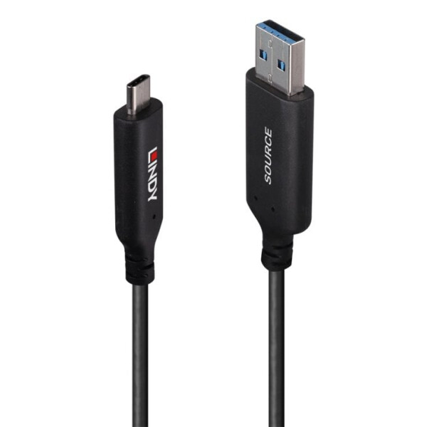 Lindy 43395, 10 m, USB A, USB C, USB 3.2 Gen 1 (3.1 Gen 1), 5 Gbit/s, Schwarz