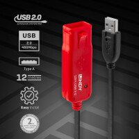 Lindy 42923, 30 m, USB A, USB A, USB 2.0, Männlich/Weiblich, Schwarz, Rot