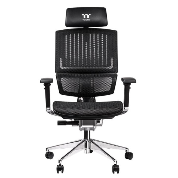 Thermaltake CyberChair E500, Netz-Sitz, Vernetzte Rückenlehne, Schwarz, Schwarz, Aluminium, Schwarz, Silber