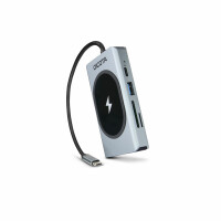 Dicota D32059, USB Typ-C, HDMI, RJ-45, USB 4 Type-A, USB Typ-C, VGA, MicroSD (TransFlash), SD, Schwarz, Silber, Aluminium, 100 W