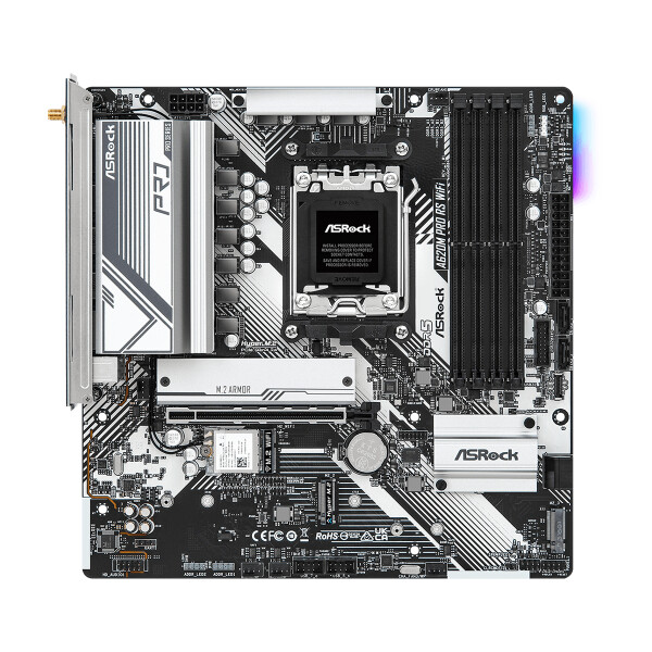 ASRock A620M Pro RS WiFi, AMD, Sockel AM5, AMD Ryzen 7000 Series, DDR5-SDRAM, 128 GB, DIMM