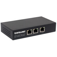 Intellinet 2-Port Gigabit High-Power PoE+ Extender, IEEE 802.3at/af PoE+/PoE, verlängert die Reichweite einer PoE-Verbindung um zusätzliche 100 Meter, 2 PSE-Ports, Metall, Unmanaged, Gigabit Ethernet (10/100/1000), Power over Ethernet (PoE)