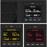 APC Smart-UPS On-Line, 15kVA/15kW, Rack/Tower, 230V/380V..415V, Festverdrahtung 3-adrig (1P+N+E) + 5-adrig (3P+N+E), Netzwerkkarte, o. Rack-Einbausatz, Doppelwandler (Online), 15 kVA, 15000 W, Sine, 160 V, 415 V