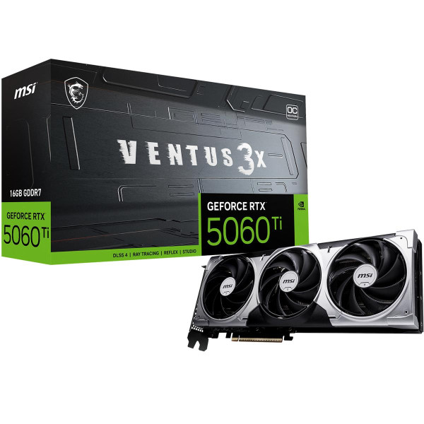 MSI VENTUS GeForce RTX 5060 TI 16G 3X OC, GeForce RTX 5060 Ti, 16 GB, GDDR7, 128 Bit, 7680 x 4320 Pixel, PCI Express x16 5.0