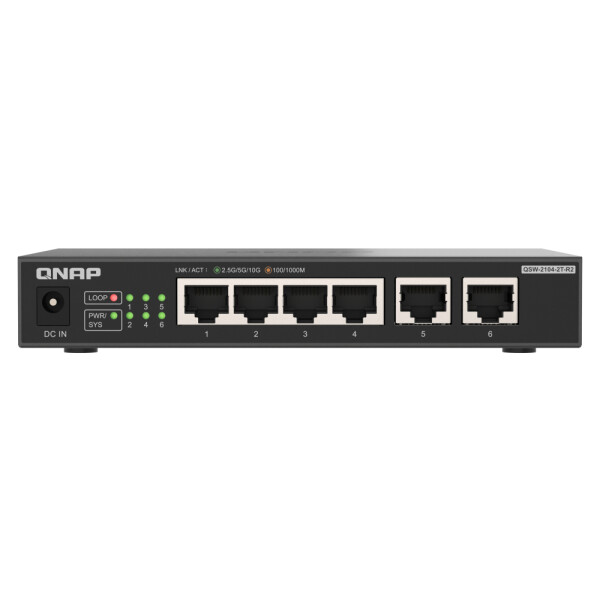 QNAP QSW-2104-2T-R2, Unmanaged, 10G Ethernet (100/1000/10000), Desktop