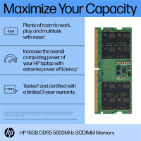 HP 16GB DDR5 5600 SODIMM Memory, 16 GB, 1 x 16 GB, DDR5,...