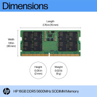 HP 16GB DDR5 5600 SODIMM Memory, 16 GB, 1 x 16 GB, DDR5, 5600 MHz, 262-pin SO-DIMM