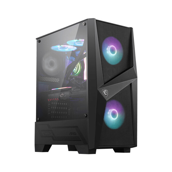 MSI MAG FORGE 100R, Midi Tower, PC, Schwarz, Transparent, ATX, micro ATX, Mini-ITX, Gehärtetes Glas, Gaming