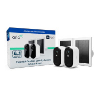 ARLO Essential 2K Outdoor Überwachungskamera & Solarpanel für den Außenbereich, 2er Set, IP-Sicherheitskamera, Innen & Außen, Kabellos, Decke/Wand, Weiß, Bullet (shape)