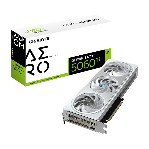 Gigabyte GeForce RTX 5060 Ti AERO OC 8G Grafikkarte – 8 GB GDDR7, 128 Bit, PCI-E 5.0, 2647 MHz Kernfrequenz, 3 x DisplayPort, 1 x HDMI, GV-N506TAERO OC-8GD, GeForce RTX 5060 Ti, 8 GB, GDDR7, 128 Bit, 7680 x 4320 Pixel, PCI Express x16 5.0