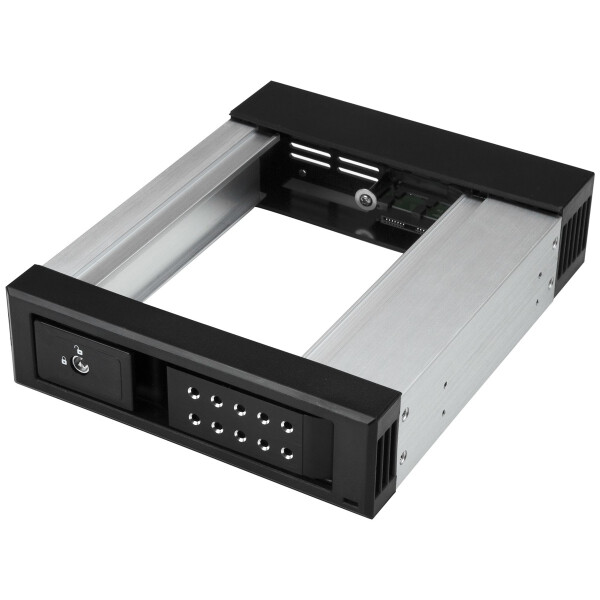 StarTech.com Hot-Swap Festplattenschacht von 5,25" auf 3,5" - Wechselbarer Laufwerksschacht für 3,5" SATA/SAS Laufwerke - Aluminium, 13,3 cm (5.25"), Carrier Panel, Schwarz, 10 TB, 3.5", SATA, Serial ATA II, Serial ATA III, Serial Attached SCSI (SAS)
