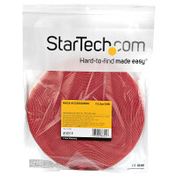 StarTech.com 15,2 m Klettbandrolle - Wiederverwendbare Zuschneidbare Klettkabelbinder - Industrielle Klettverschluss Rolle / Klettband Rolle - Klettbänder für Kabelmanagement - Rot, Kabelbinder mit Klettverschluss, Nylon, Rot, -10 - 80 °C, 15200 mm, 19 mm