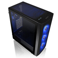 Thermaltake Versa J25 TG RGB, Midi Tower, PC, Schwarz, ATX, micro ATX, Mini-ITX, SPCC, Taschenlüfter, Vorderseite