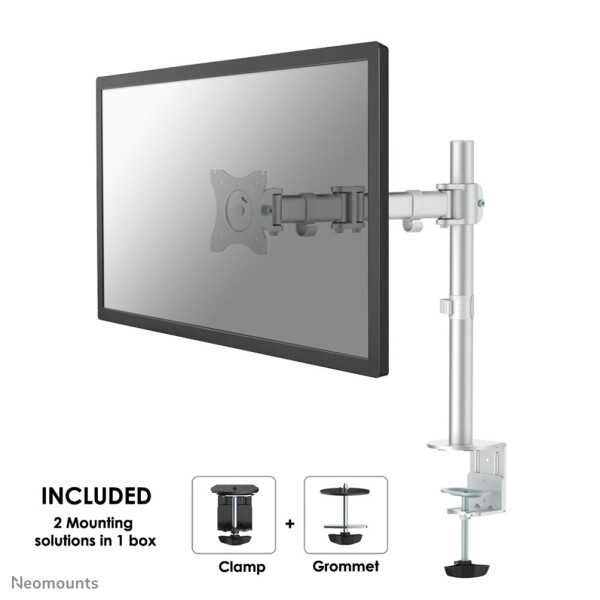 Neomounts NM-D135SILVER Monitorarm 10-30", Klemme/Durchführung, 8 kg, 25,4 cm (10"), 76,2 cm (30"), 100 x 100 mm, Silber