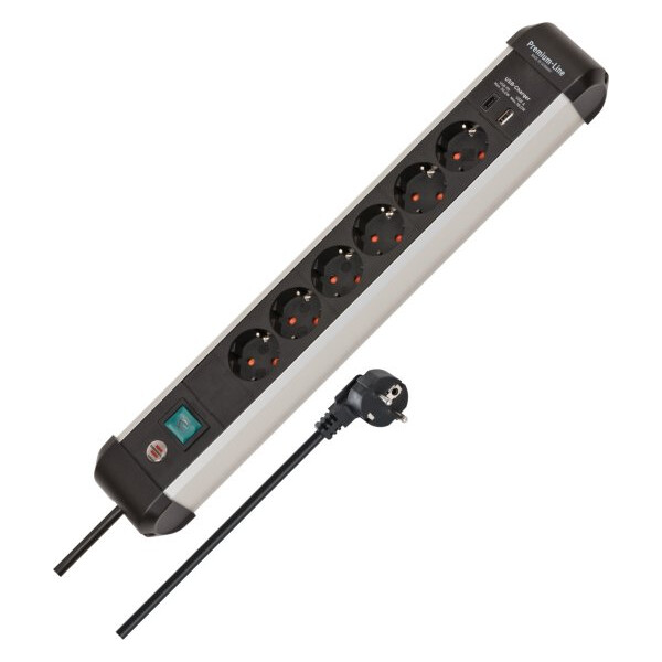 Brennenstuhl 1391030611, 3 m, Drinnen, IP20, Schwarz, Silber, 6 AC-Ausgänge, 230 V