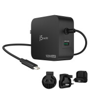 j5create 102-Watt-GaN-PD-USB-C-Reiseladegerät mit 2 Anschlüssen, einschließlich austauschbaren Netzsteckern, Drinnen, AC, USB, 1,8 m, Schwarz