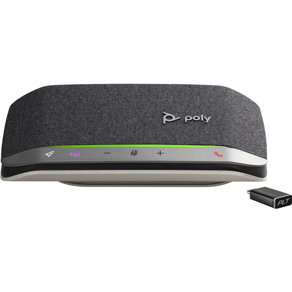 HP POLY Sync 20+ USB-C Freisprecheinrichtung, für Microsoft Teams zertifiziert, Mobiltelefon/PC, Schwarz, Silber, 55 dB, 0,715 m, IP64, Tasten, Berührung