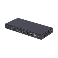 StarTech.com 2-Port Dual-Monitor KVM Switch mit Dual-View Videomatrix, DisplayPort 4K 60Hz, 4x USB Hub, DP 1.2 KVM Matrix Switch, Hotkey-Umschaltung, TAA-konform, 3840 x 2160 Pixel, 4K Ultra HD, 36 W, Schwarz