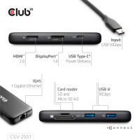 Club 3D 8-1 Portable Dock USB Type-C® 10Gbps to HDMI™ and DisplayPort™ 8K30Hz PD Max.100Watt, USB Typ-C, HP DELL LENOVO MAC APPLE WINDOWS ACER ASUS