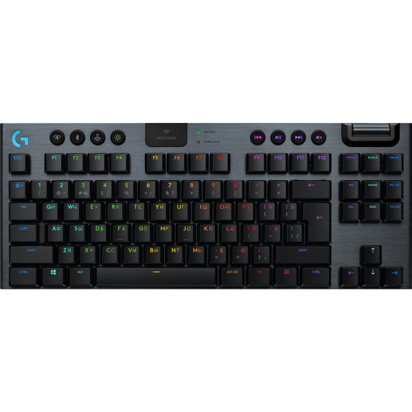 Logitech G 920-010588, Tenkeyless (80 - 87 %), Kabellos, RF Wireless + Bluetooth, Mechanischer Switch, RGB-LED, Karbon