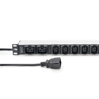 DIGITUS Steckdosenleiste mit Aluminiumprofil, 10-fach, 2 m Zuleitung, IEC C20 Stecker