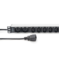 DIGITUS Steckdosenleiste mit Aluminiumprofil, 10-fach, 2 m Zuleitung, IEC C20 Stecker