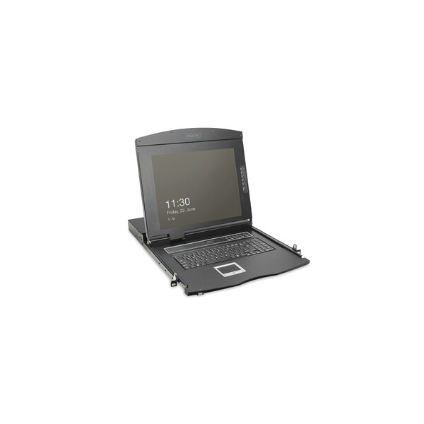DIGITUS Modulare HD LCD KVM Konsole mit 19" TFT, 16-Port HDMI KVM Anschluss, Touchpad, schweizer Tastaturlayout