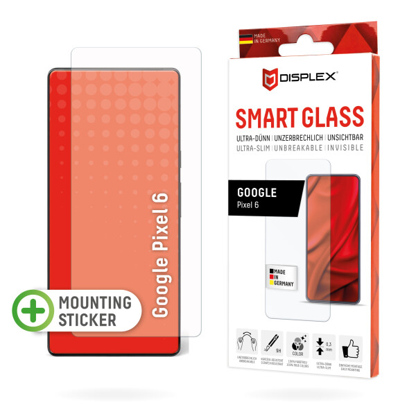 E.V.I. Displex Smart Glass (9H) für Pixel 6, Montagesticker, unzerbrechlich, ultra-dünn, unsichtbar, Google, Pixel 6, Trockene Anwendung, Schlagfest, Kratzresistent, Staubresistent, Transparent, 1 Stück(e)