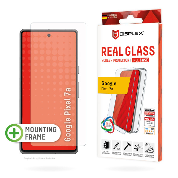 E.V.I. Displex Panzerglas (10H) + Case für Google Pixel 7a, Eco-Montagerahmen, + Case, Tempered Glas, kratzer-resistente Schutzfolie, Google, Pixel 7a, Staubresistent, Kratzresistent, Transparent, 1 Stück(e)
