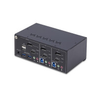StarTech.com 2-Port Dual-Monitor KVM Switch, DisplayPort und HDMI, 4K 60Hz, 5Gbps USB-Hub, 2x USB-HID, Hybrid KVM/Umschalter mit 1x HDMI/1x DP, TAA Konform, 3840 x 2160 Pixel, 4K Ultra HD, 36 W, Schwarz