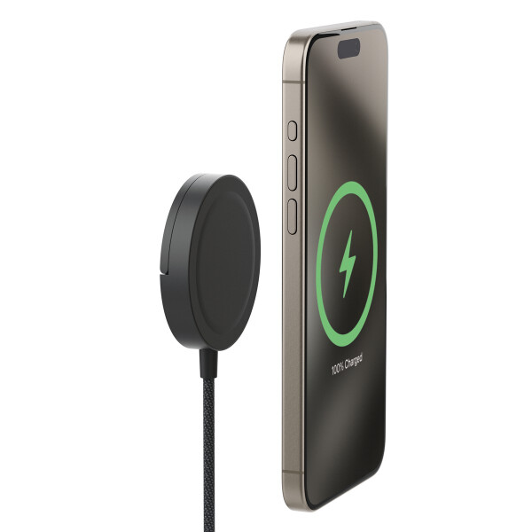 mophie Qi2 Magnetic Charger, Drinnen, USB, Kabelloses Aufladen, 1 m, Schwarz