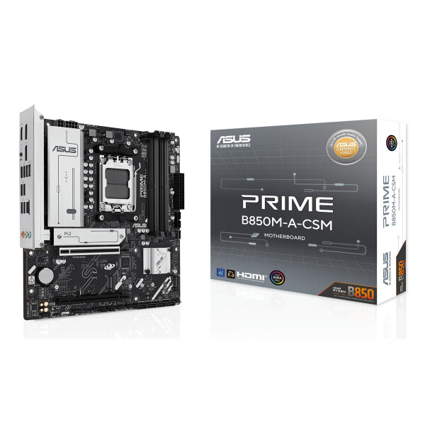 ASUS PRIME B850M-A-CSM, AMD, Sockel AM5, AMD Ryzen 7000 Series, AMD Ryzen 8000 Series, AMD Ryzen 9000 Series, Sockel AM5, DDR5-SDRAM, 256 GB