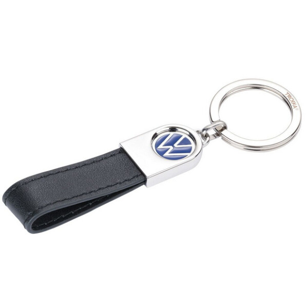 Troika VW Lederschlaufe, Schlüsselring, Schwarz, Leder, Metall, Volkswagen, 115 mm, 35 mm