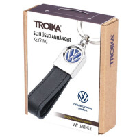 Troika VW Lederschlaufe, Schlüsselring, Schwarz, Leder, Metall, Volkswagen, 115 mm, 35 mm