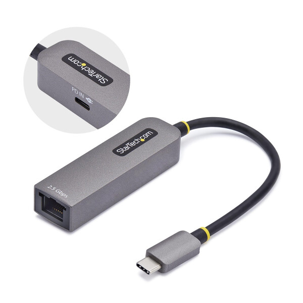 StarTech.com 2,5GbE USB C Ethernet Adapter, 100W PD Pass-Through, USB-C auf Lan-RJ45 Netzwerkadapter, 2,5Gbps USB-C 3.0 NIC, 1G-2,5G Multi Speed NIC, Thunderbolt Kompatibel, Windows & Mac, Kabelgebunden, USB Typ-C, Ethernet, 5000 Mbit/s, Grau