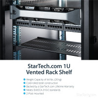 StarTech.com 1HE Regalboden für Racks - Universale Belüftete Freitragende Fachboden für 19" Netzwerkschränke und Racks, Tragkraft 20kg - Schwerlastregal aus Stahl - 10" Tief - Schwarz, Regalboden, Schwarz, Stahl, 20 kg, 1U, 482,6 mm