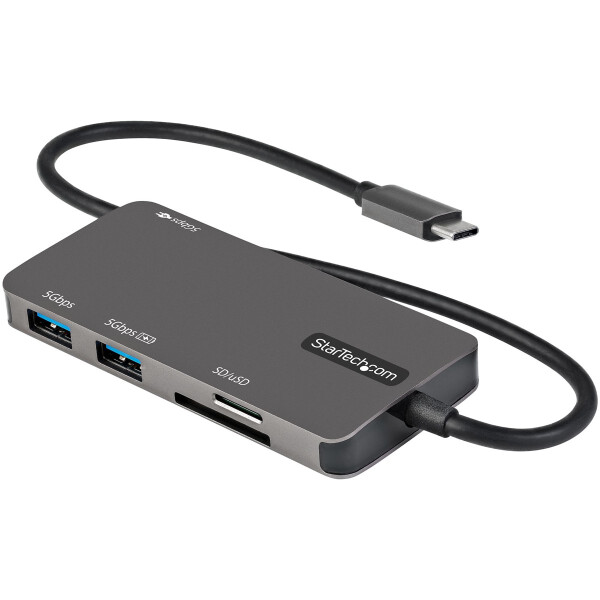 StarTech.com USB-C-Multiport-Adapter - USB-C auf 4K HDMI, 100W Power-Delivery-Pass-Through, SD/MicroSD-Steckplatz, 3 Port USB 3.0 Hub - USB-C Mini-Dock - 30 cm langes angeschlossenes Kabel, Kabelgebunden, 100 W, Grau, MMC, MicroSD (TransFlash), SD, 5 Gbit