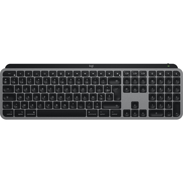 Logitech MX Keys S for Mac, Kabellos, RF Wireless + Bluetooth, Scherenschalter, AZERTY, LED, Aluminium, Schwarz