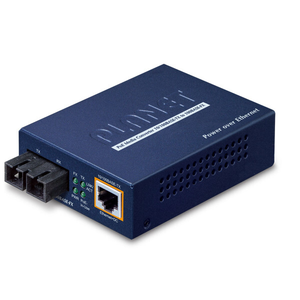 Planet PoE Medienkonverter, Multimode 10/100Base-TX zu 100Base-FX, Inkl. Netzteil SC Buchse, PoE Injector, 100 Mbit/s, 100BASE-FX, 100Base-TX, 10Base-T, 100Base-FX, IEEE 802.3, IEEE 802.3af, IEEE 802.3u, IEEE 802.3x, Schnelles Ethernet, 10,100 Mbit/s