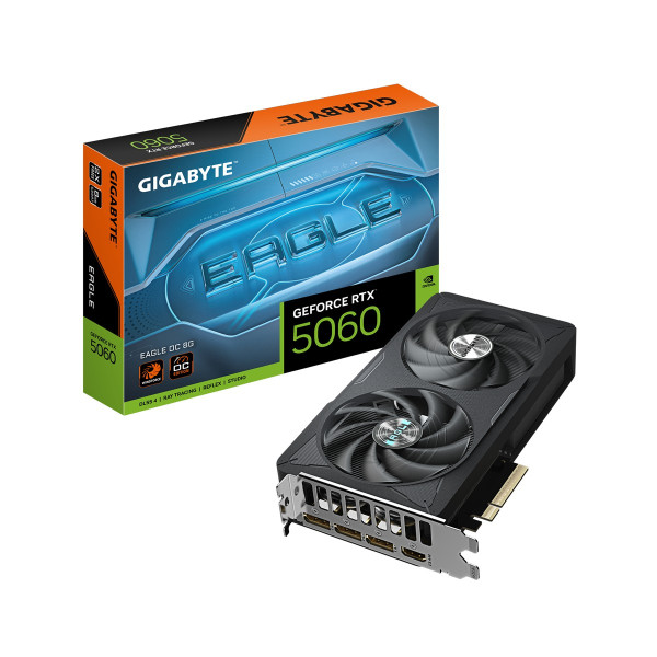 Gigabyte GeForce RTX 5060 EAGLE OC 8G Grafikkarte - 8GB GDDR7, 128bit, PCI-E 5.0, 2550 MHz Kerntakt, 3 x DisplayPort, 1 x HDMI, GV-N5060EAGLE OC-8GD, GeForce RTX 5060, 8 GB, GDDR7, 128 Bit, 7680 x 4320 Pixel, PCI Express 5.0