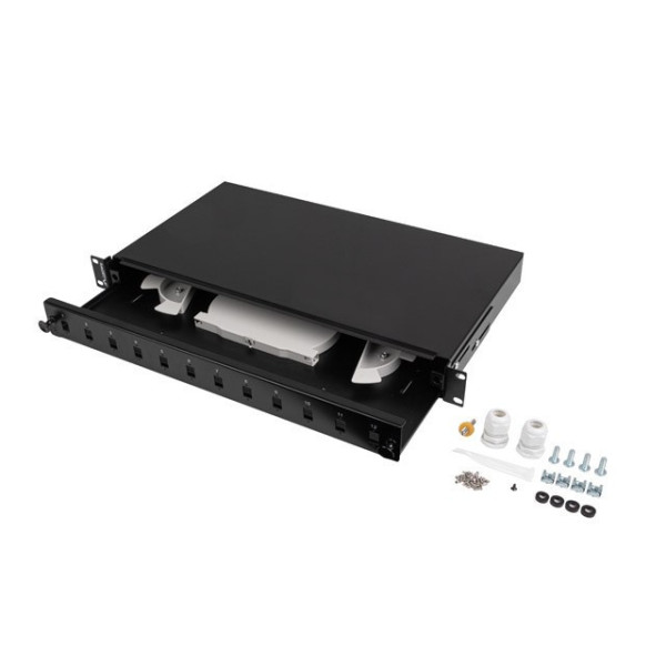 Lanberg FOP1-12SS-LDB, Schwarz, Stahl, Rackeinbau, 1U, 482,6 mm, 44,5 mm