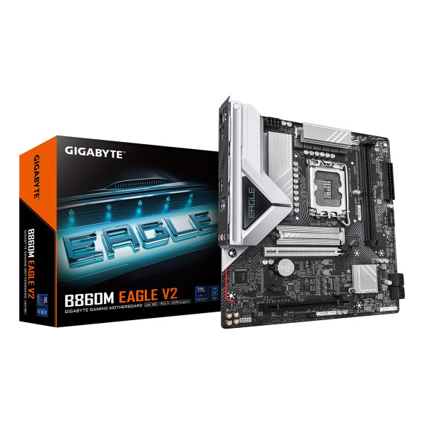 Gigabyte B860M EAGLE V2 Mainboard – Intel Core Ultra Serie Prozessoren, 6+1+2 Phasen VRM, bis zu 9066 MHz DDR5, 1x PCIe 5.0 + 1x PCIe 4.0 M.2, 2.5 GbE LAN, USB 3.2 Gen 1, Intel, LGA 1851 (Socket V1), Intel Core Ultra (Series 2), LGA 1851, DDR5-SDRAM, 128