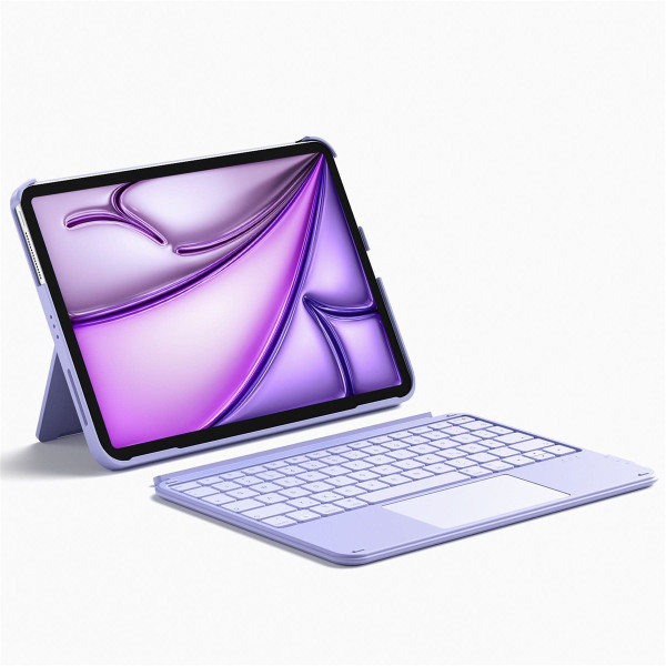 Inateck KB04122, QWERTZ, Touchpad, Apple, iPad Air 11 inch 7th Gen M3 2025 iPad Air 11 inch 6th Gen 2024 (A2902/A2903/A2904) iPad Air 10.9..., Violett, Akkustand, Caps Lock, Ladend, Status