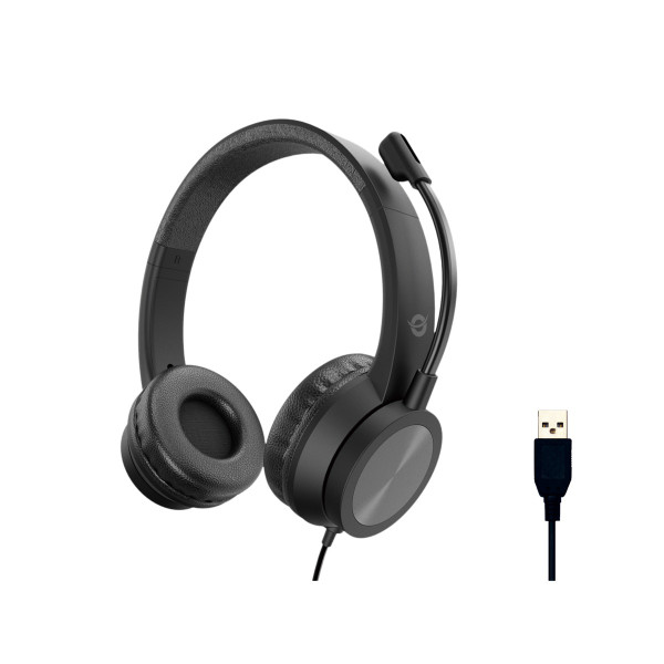 Conceptronic POLONA05B Stereo-USB-Headset, Geräuschreduzierendes Mikrofon, Kabelgebunden, 20 - 22000 Hz, Anrufe/Musik, 164 g, Kopfhörer, Schwarz