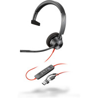 HP Poly Blackwire 3310 Headset für Microsoft Teams zertifiziert + USB-C/A-Adapter TAA, Kabelgebunden, Büro/Callcenter, 102 g, Kopfhörer, Schwarz