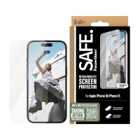 PanzerGlass SAFE. by ® Displayschutz iPhone 16 | 15 | Ultra-Wide Fit, Apple, Apple - iPhone 16, Apple - iPhone 15, Trockene Anwendung, Kratzresistent, Schockresistent, Transparent, 1 Stück(e)