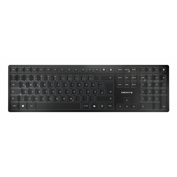 Cherry KW 9100 SLIM, Volle Größe (100%), Kabellos, RF Wireless + Bluetooth, Scherenschalter, QWERTY, Schwarz, Grau