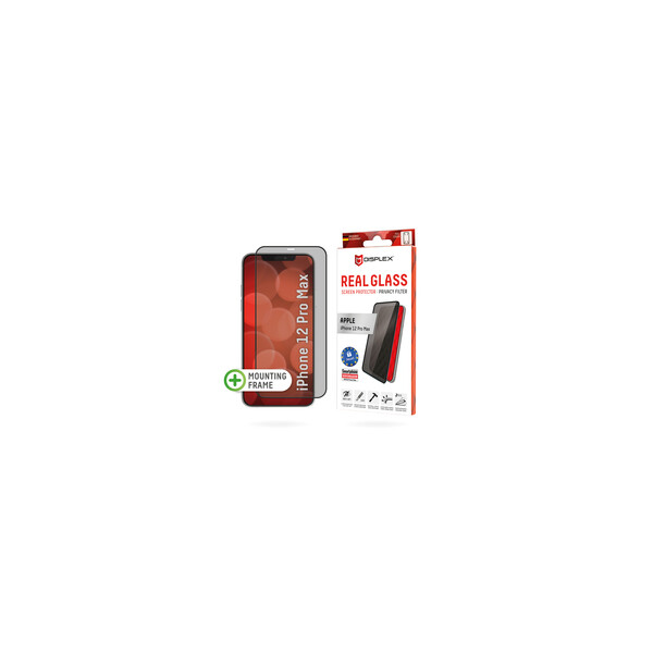 DISPLEX Privacy Panzerglas (10H) für Apple iPhone 12 Pro Max - Eco-Montagerahmen - Privacy Filter - Tempered Glas - kratzer-resistente Schutzfolie - hüllenfreundlich - Apple - iPhone 12 Pro Max - Trockene Anwendung - Schlagfest - Kratzresistent - Staubres