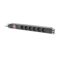 Lanberg PDU 19" LANBERG 1U 16A 2M 6X SCHUKO OUTLETS BLACK - 2 m