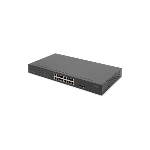 DIGITUS 16-Port Gigabit Netzwerkswitch, 19 Zoll, unmanaged, 2 Uplink Ports, SFP